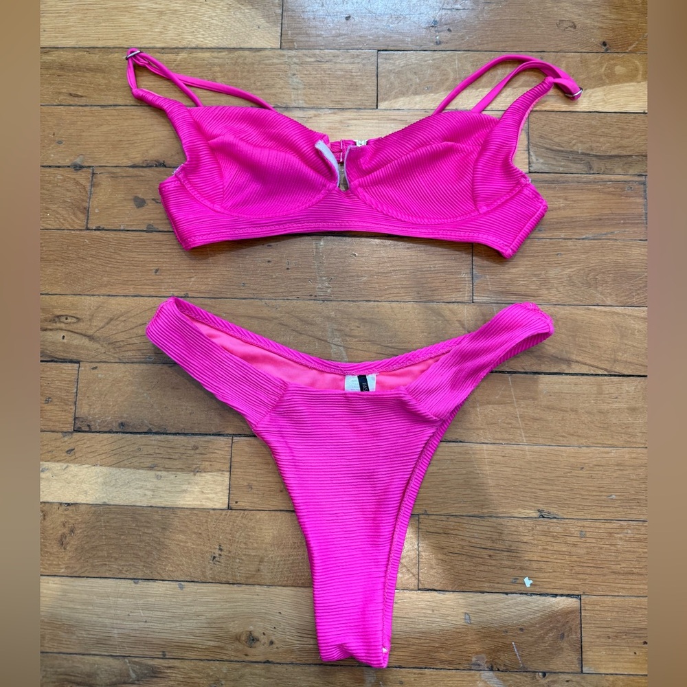Hot Pink Ribbed Bikini Womens Set